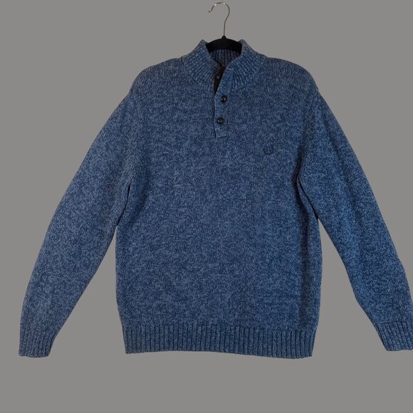 Chaps Mens Blue Sweater w/ Elbow Patches Size L Streetwear Functional Simple - Picture 1 of 9